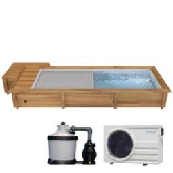 Piscine Urbaine 6.00x2.50xht1.33m Avec Coffret Connecté. Couverture Automatique Immergée. Chauffage. Filtre à Sable Et Coffre De Filtration En Bois