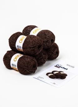 Kit 5 pelotes de 100 g avec 3 modèles crochet Marron - Bergère de France
