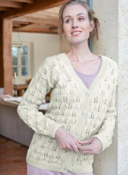 Fiche modèle - Gilet ajouré feuille col V Babette - Bergère de France