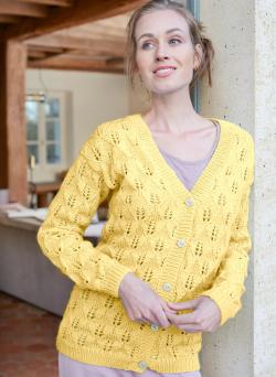 Fiche modèle - Gilet ajouré feuille col V Béa - Bergère de France
