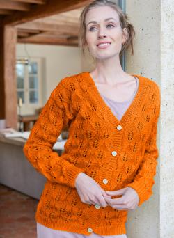 Fiche modèle - Gilet ajouré feuille col V Blandine - Bergère de France