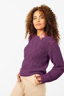 Fiche modèle - Pull torsades et ajourés Cassie - Bergère de France
