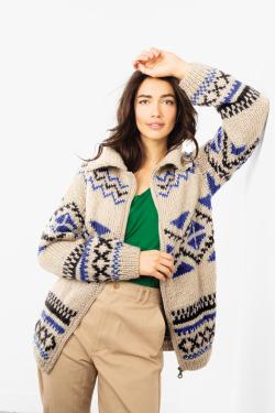 Fiche modèle - Longue veste jacquard zippée Anaé - Bergère de France