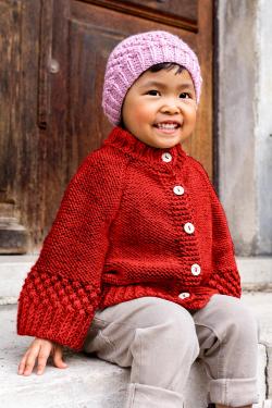 Fiche modèle - Veste enfant raglan bandes astrakan Sybille - Bergère de France