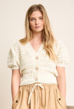 Fiche modèle - Gilet ajouré manches bouffantes Carrie - Bergère de France