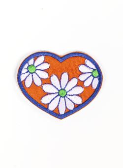 Ecusson cœur fleuri 35 mm fond orange - Bergère de France