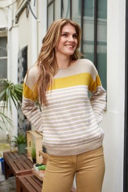 Fiche modèle - Pull rayé femme jersey col bateau - Bergère de France
