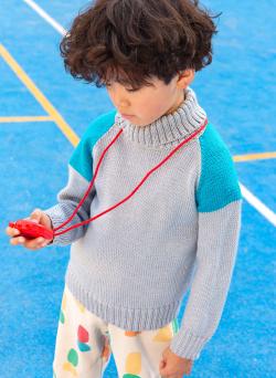 Fiche modèle - Pull raglan bicolore col roulé Idris - Bergère de France