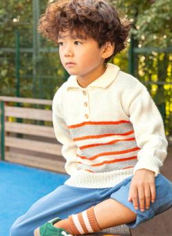 Fiche modèle - Pull rayé col polo boutonné Illan - Bergère de France