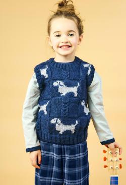 Fiche modèle - Débardeur à torsades et jacquard teckels enfant - Bergère de France