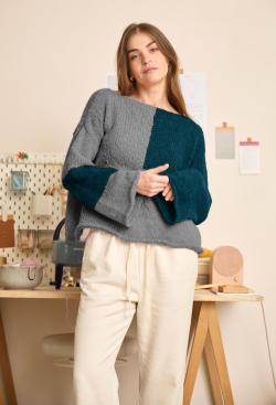 Fiche modèle - Pull bicolore tricot main - Bergère de France