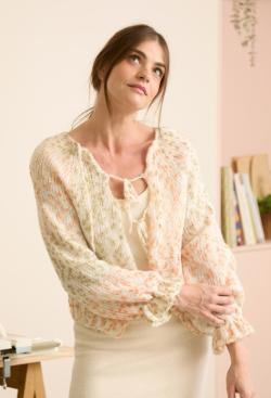 Fiche modèle - Gilet raglan manches ballon tricot main - Bergère de France
