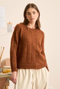 Fiche modèle - Pull raglan à torsades tricot main - Bergère de France