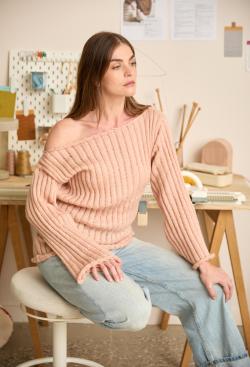 Fiche modèle - Pull ajouré col bateau tricot main - Bergère de France