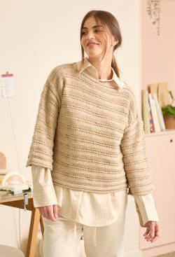 Fiche modèle - Pull ajouré manches 3/4 tricot main - Bergère de France