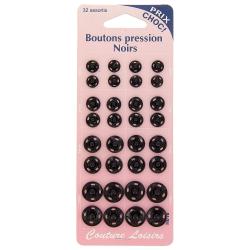 32 boutons pression noirs