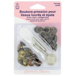Boutons pressions 15 mm + outillage col. Bronze