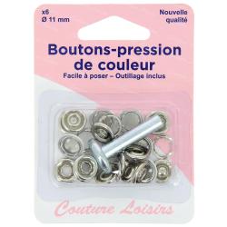 6 boutons pression blancs 11 mm + outillage de pose