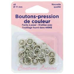 6 boutons pression argent 11 mm col. Argent x6