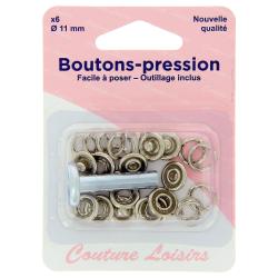 Boutons pression 11 mm + outillage de pose col. Argent