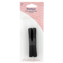 Elastique 9 mm tresse plate noire - long. 2 m