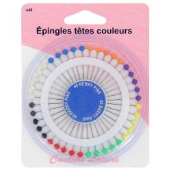 Epingles têtes couleurs x40 - 34 mm x 0,62 mm