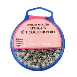 Epingles tête couleur perle x75 - 34 mm x 0,65 mm