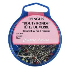 Epingles têtes de verre 10g - 34 mm x 0,65 mm