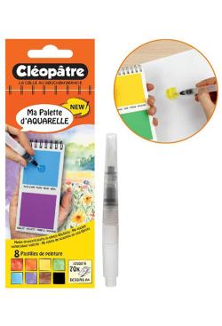 Ma palette d'aquarelle en livret : 8 pastilles de peinture + 1 pinceau à réservoir d'eau - Bergère de France