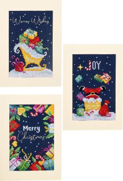 Lot de 3 cartes de voeux à broder Noël - Bergère de France