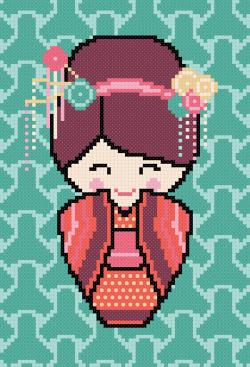 Tableautin Kokeshi Brise de printemps à broder