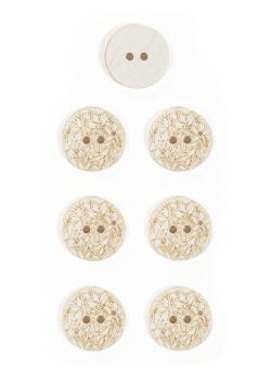Lot de 7 boutons gravé fleur naturel Ø 15 mm - Bergère de France