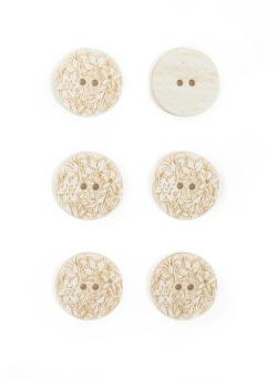 Lot de 6 boutons gravé fleur naturel Ø 20mm - Bergère de France