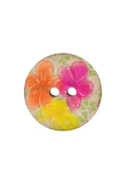 Lot de 5 boutons en noix de coco imprimée fleurs - Bergère de France