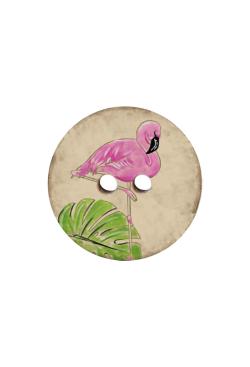 Lot de 5 boutons en noix de coco imprimée Flamand rose - Bergère de France