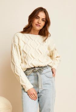 Fiche modèle - Pull long à torsades Roxane - Bergère de France