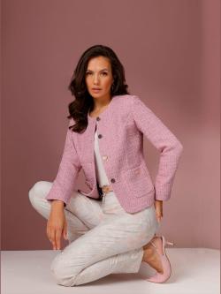 Blazer bouclé 30% laine, couleur rose, taille 42, marque CREATION L PREMIUM - helline