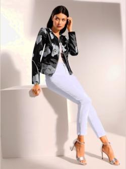 Blazer en soie et polyester mélange luxueux, coleur noir-gris à motifs - HELLINE