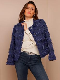 Blazer court 30% laine, couleur bleu, taille 46, marque CREATION L PREMIUM - helline