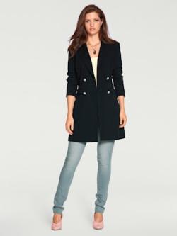 Blazer long deux rangées de boutons, coleur noir - HELLINE