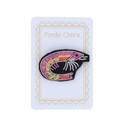 Broche brodée crevette