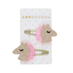 Lot de 2 barrettes licorne à paillettes dorées et rose