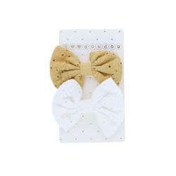 Lot de 2 barrettes noeuds broderie anglaise jaune et blanc