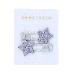 Lot de 2 barrettes cheveux étoiles argentées carrées