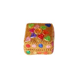 Petite boîte indienne carrée dorée et multicolore