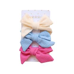 Lot de 3 barrettes nœuds creme bleu rose