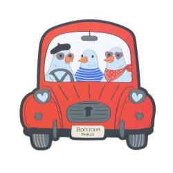 Carte de vœux pigeons voiture + enveloppe - Paris Chéri