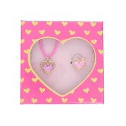 Coffret bijoux collier et bague cœur rose