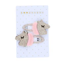 Lot de 2 barrettes cheveux licornes doré