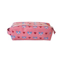 Trousse scolaire double compartiments fleuri rose - Marguerite
